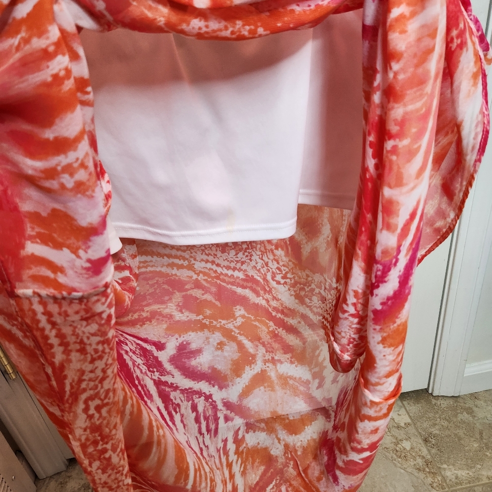 Calvin Klein Maxi Sleeveless Dress Orange Pink Tie Dye Print Size 4 - Picture 6 of 9